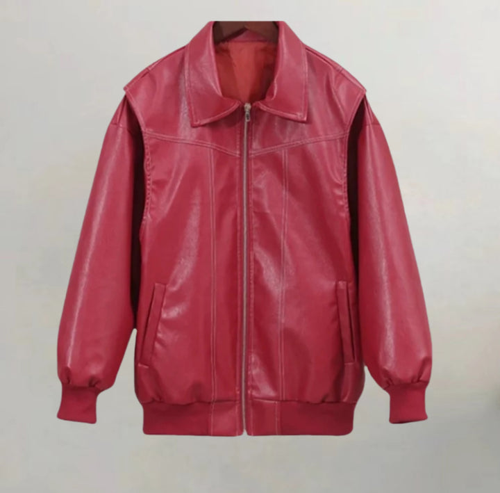 Damen Kunstlederjacke mit praktischen Taschen und elastischem Bund Drune