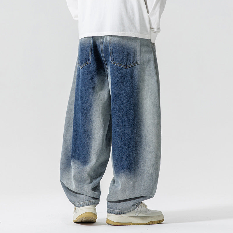 Herren Weite Paneel‑Denimhose mit Ballonbeinen und tiefem Schritt Drune