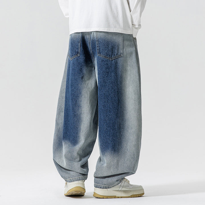 Herren Weite Paneel‑Denimhose mit Ballonbeinen und tiefem Schritt Drune