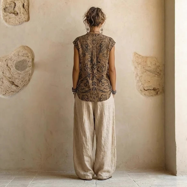 Damen Lässige Leinenhose mit hohem Bund Drune