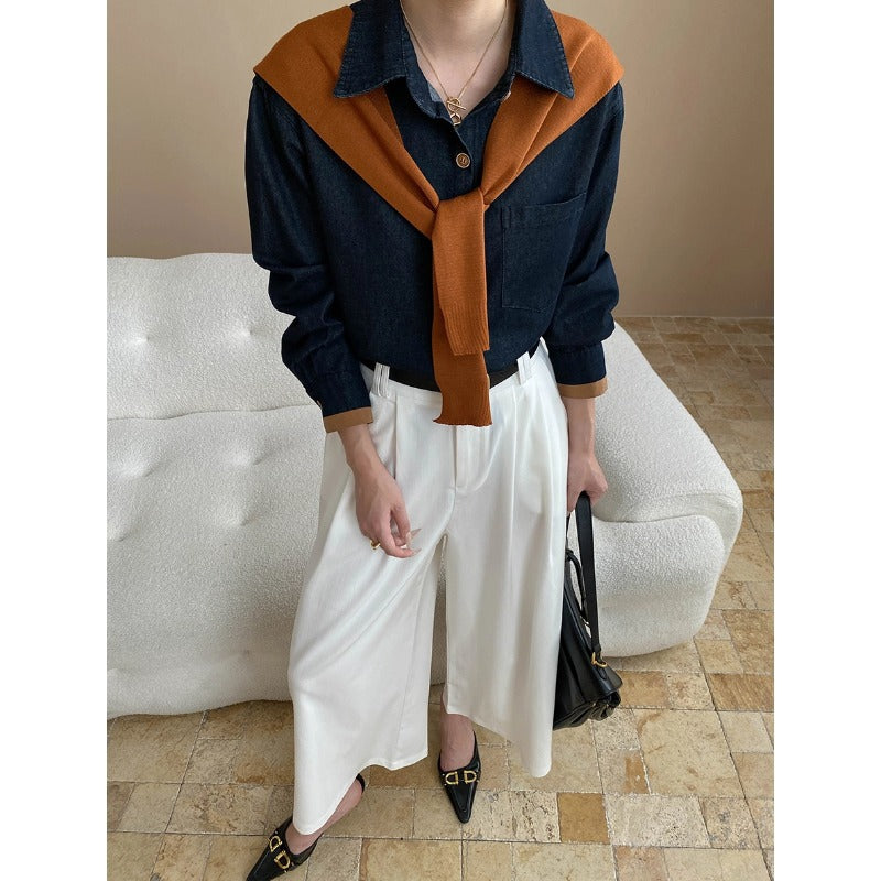 Damen klassische Bluse mit modischem Pullover-Einsatz Drune