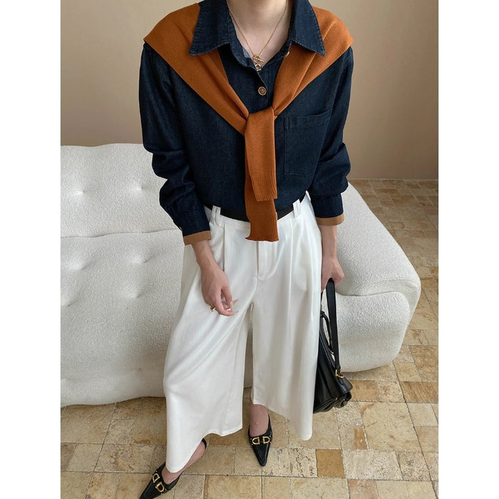 Damen klassische Bluse mit modischem Pullover-Einsatz Drune