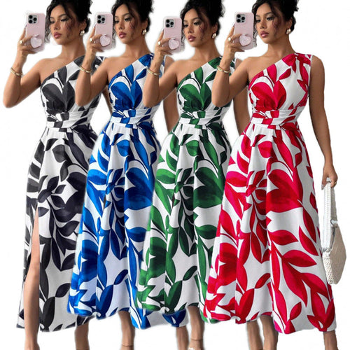 Damen Maxikleid mit asymmetrischem Schnitt und floralem Design Drune