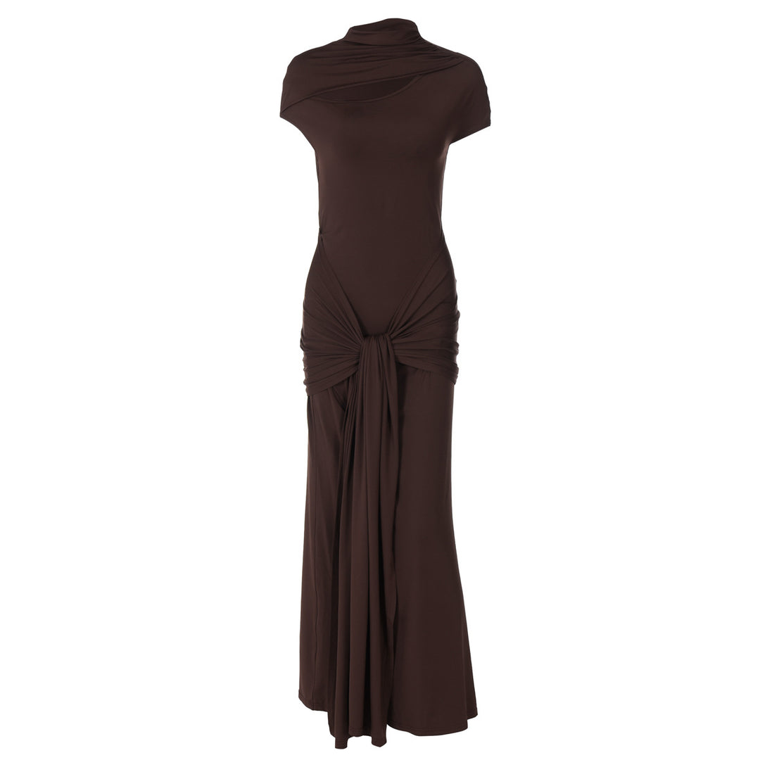 Damen Elegantes Langarm-Maxikleid mit raffiniertem Knotendesign Drune