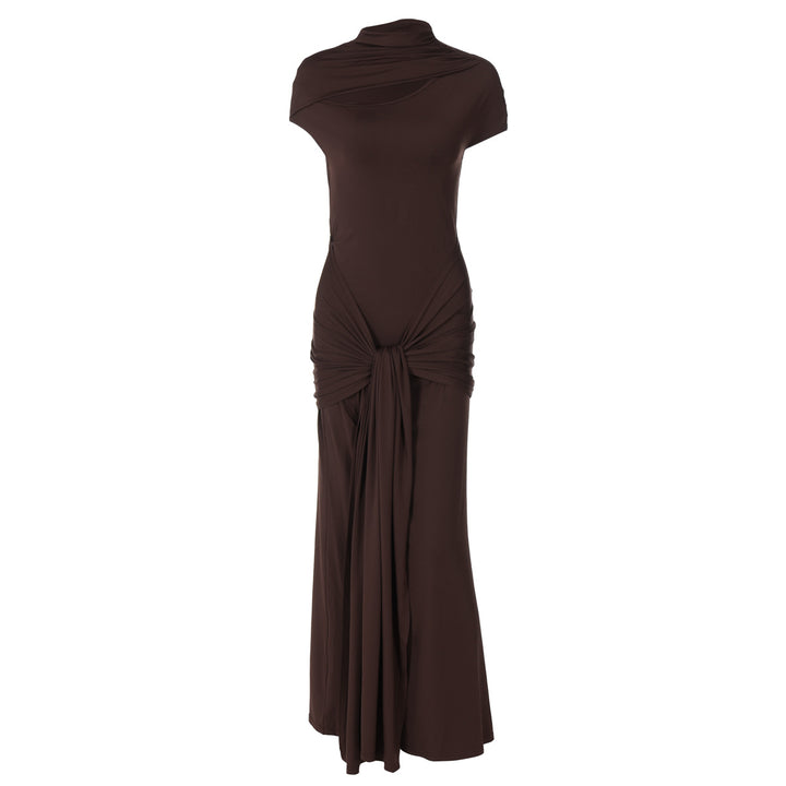 Damen Elegantes Langarm-Maxikleid mit raffiniertem Knotendesign Drune
