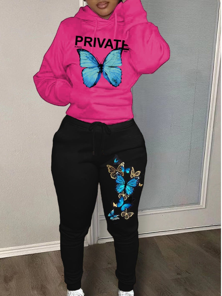 Damen Hoodie und Jogginghose Set mit einzigartigem Schmetterlingsdesign Drune