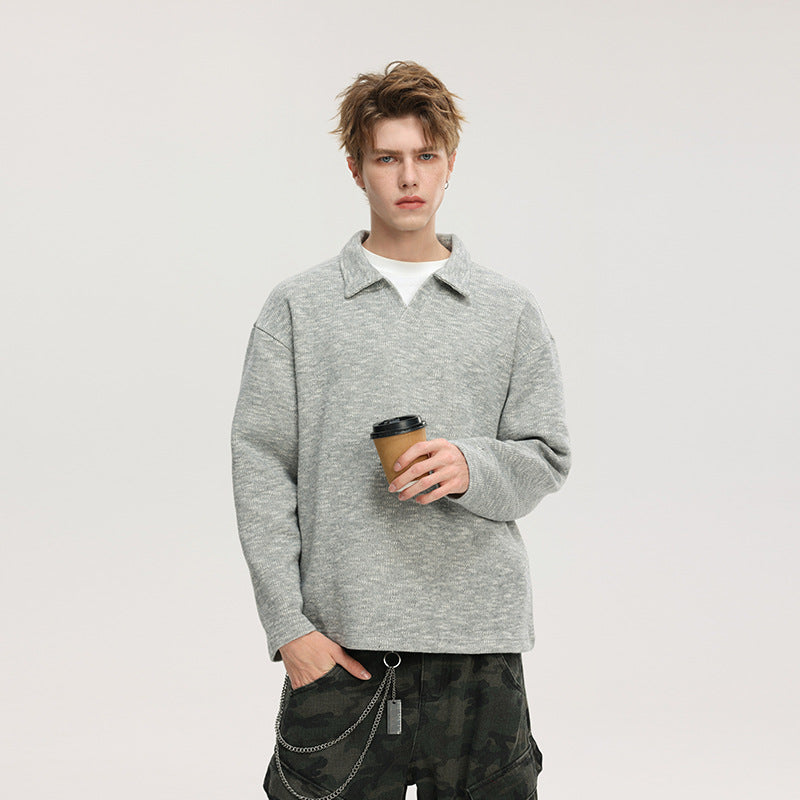 Herren Grobstrick-Kragenpullover mit V-Ausschnitt und Relaxed‑Fit Drune