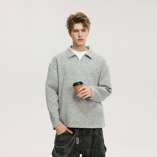 Herren Grobstrick-Kragenpullover mit V-Ausschnitt und Relaxed‑Fit Drune