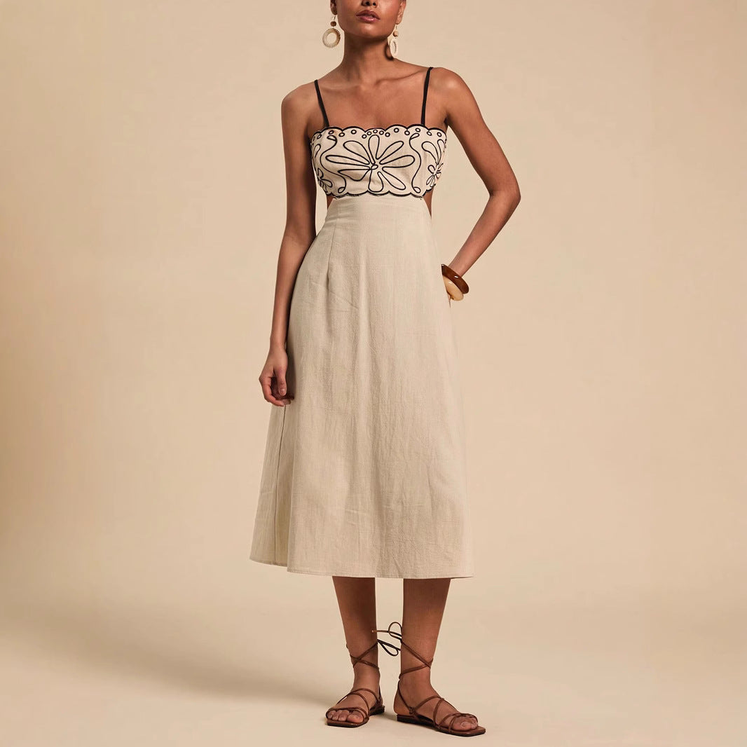 Damen luftiges Maxikleid mit floralem Oberteil Drune