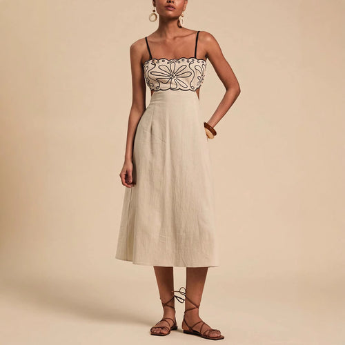 Damen luftiges Maxikleid mit floralem Oberteil Drune