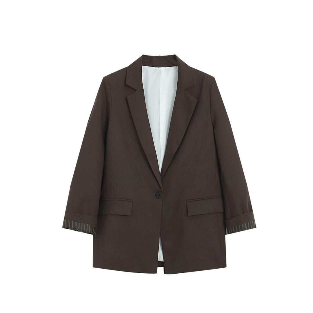 Damen Longline Ein-Knopf-Blazer mit Umschlagärmeln und Pattentaschen Drune