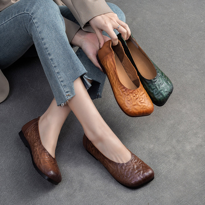Damen Elegante und bequeme Ballerinas aus hochwertigem Leder mit floralem Cut-Out-Design Drune