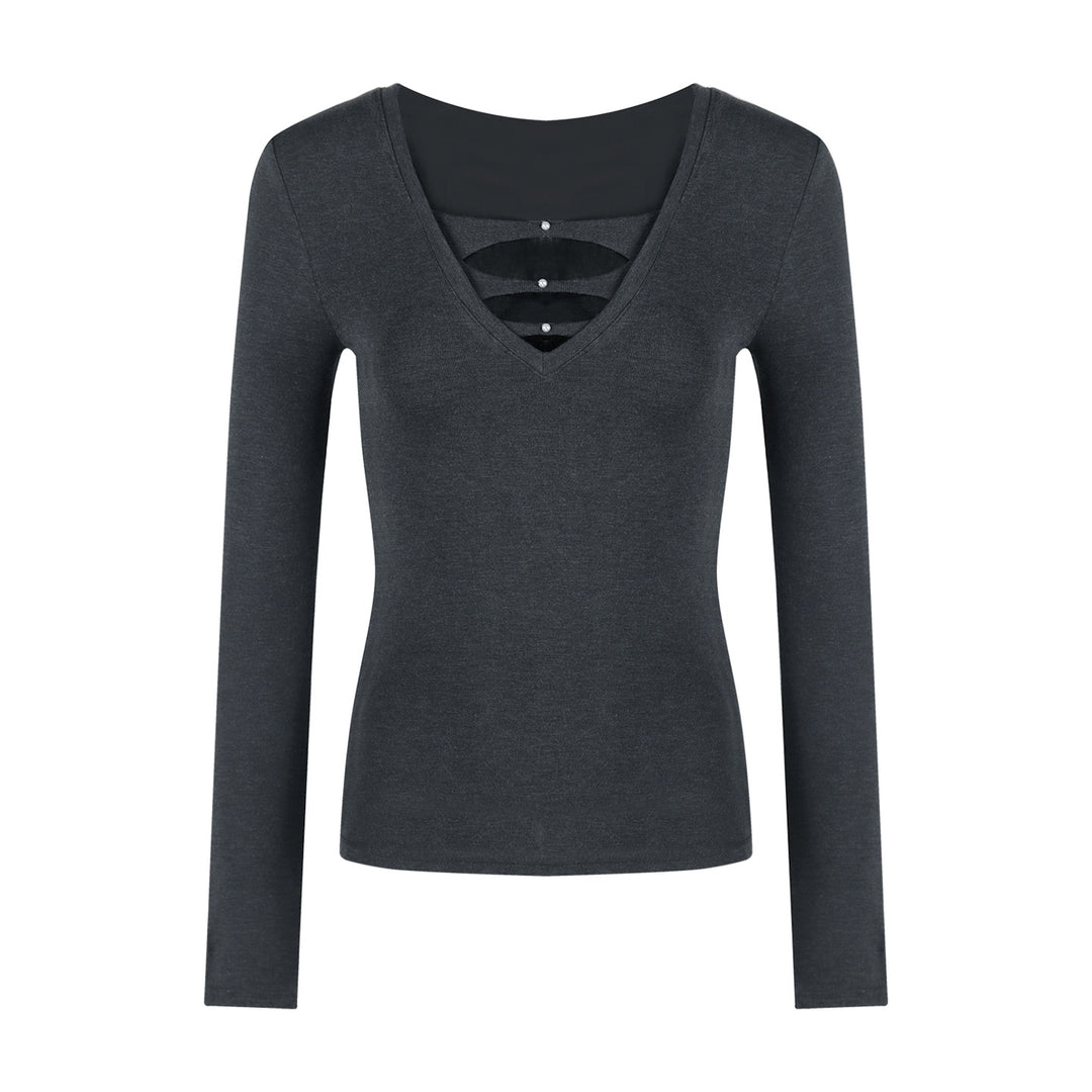 Damen elegantes Langarmshirt mit V-Ausschnitt und modischer Raffung Drune