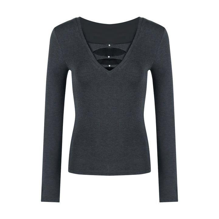 Damen elegantes Langarmshirt mit V-Ausschnitt und modischer Raffung Drune