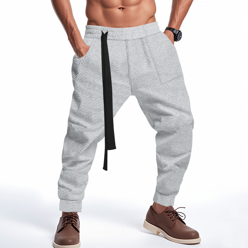 Herren Bequeme Waffelstruktur Jogginghose mit Kordelzug Drune