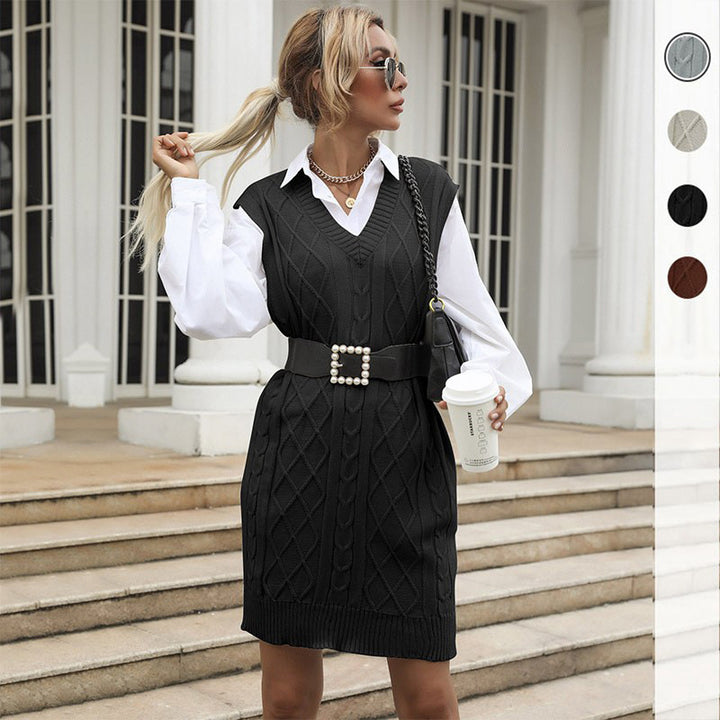 Damen Kabelstrick-Longweste mit V-Ausschnitt und Oversize-Silhouette Drune