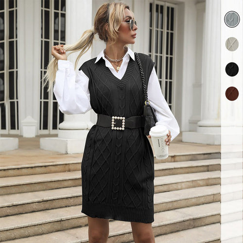 Damen Kabelstrick-Longweste mit V-Ausschnitt und Oversize-Silhouette Drune