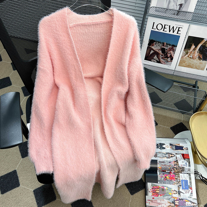 Damen Flauschige Strickjacke mit offenem Schnitt Drune