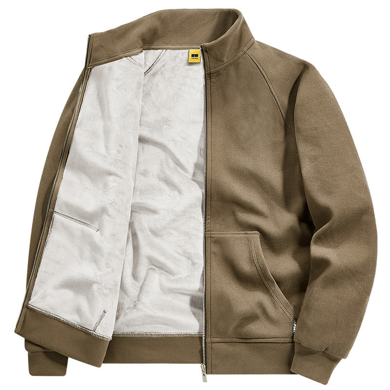 Herren Isolierte Plüschfutter-Sweatjacke mit Stehkragen und verdeckten Innentaschen Drune