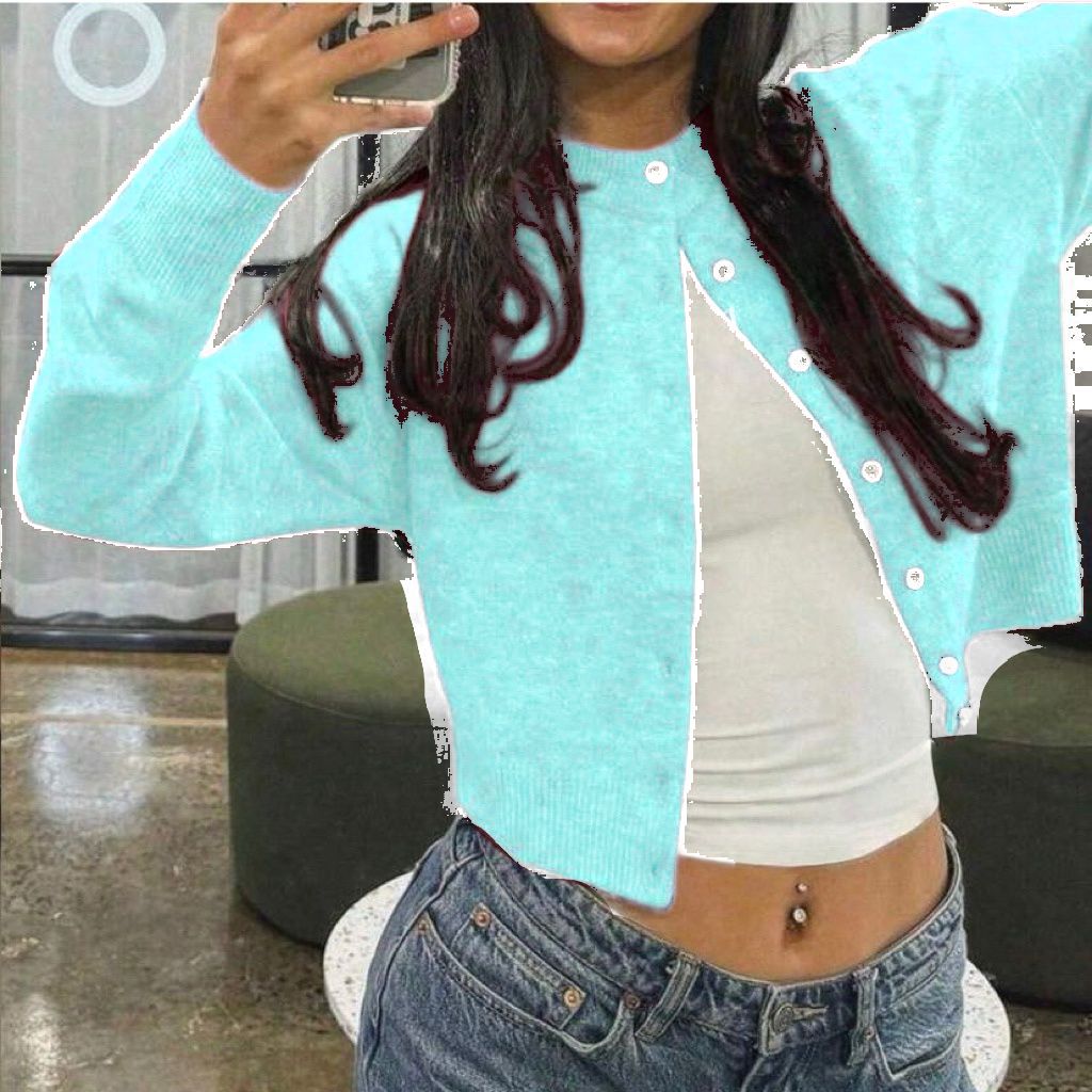 Damen Kurzgeschnittener Knopf-Cardigan im Cropped-Stil mit Rundhalsausschnitt Drune