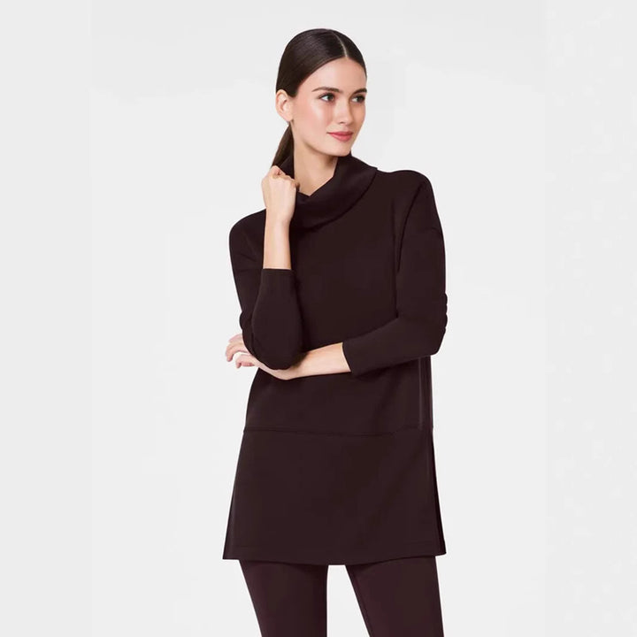 Damen Cozy Funnel Neck Tunika Pullover mit Übergrößen-Schnitt und seitlichen Schlitzen Drune