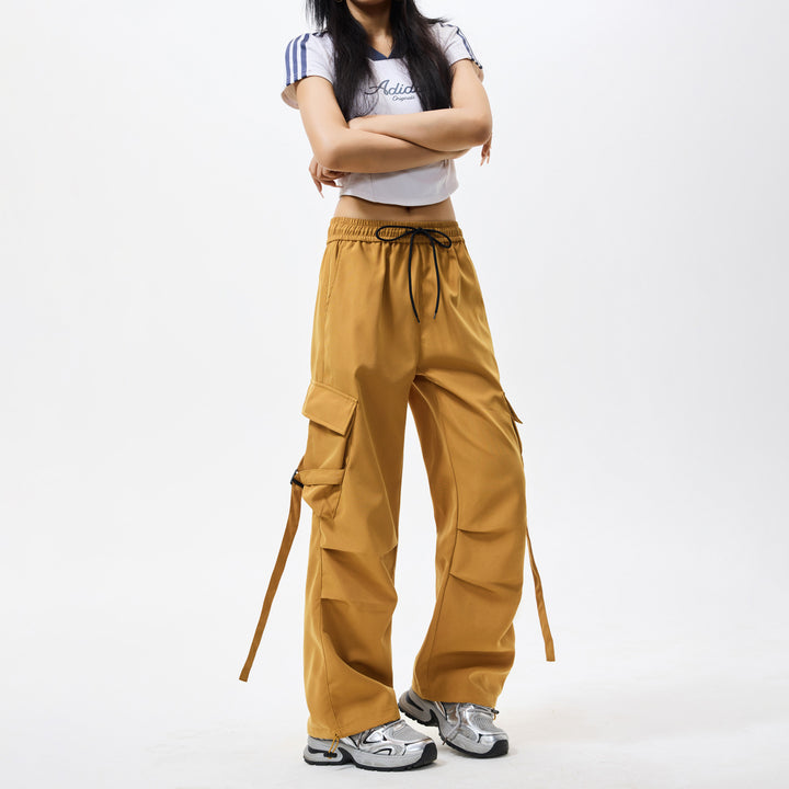 Herren Baggy‑Cargo‑Hose mit modularen Klappfächern, Band‑Details und Kordelbund Drune