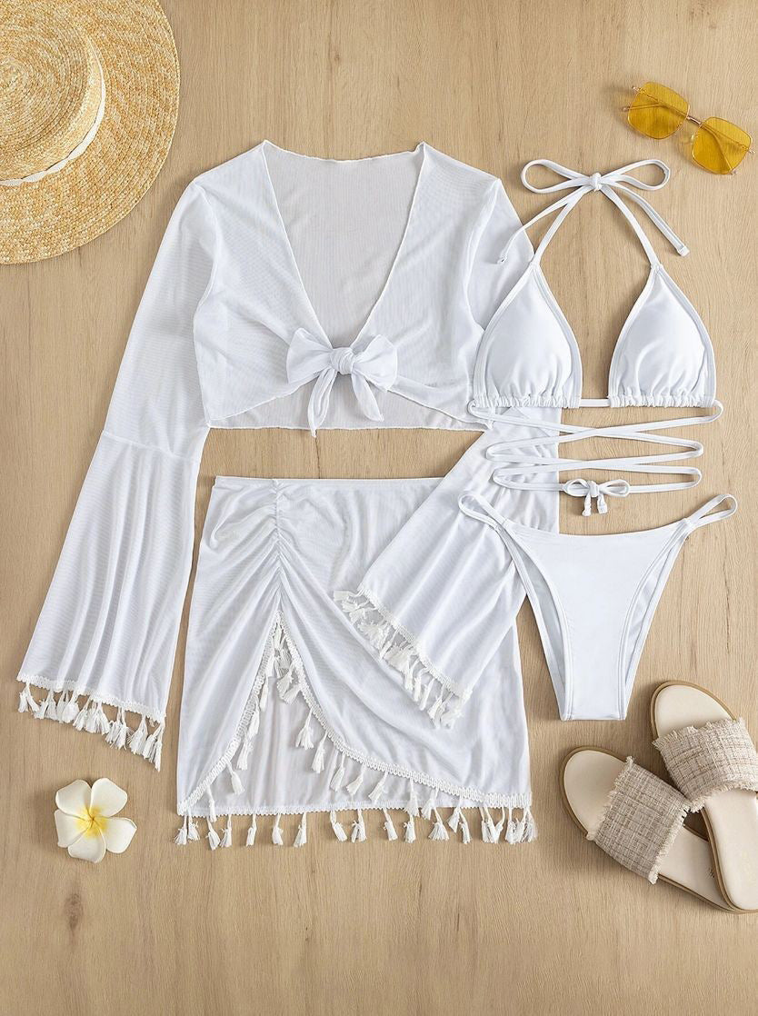 Damen Modisches Bikini-Set mit verzierten Fransen Drune