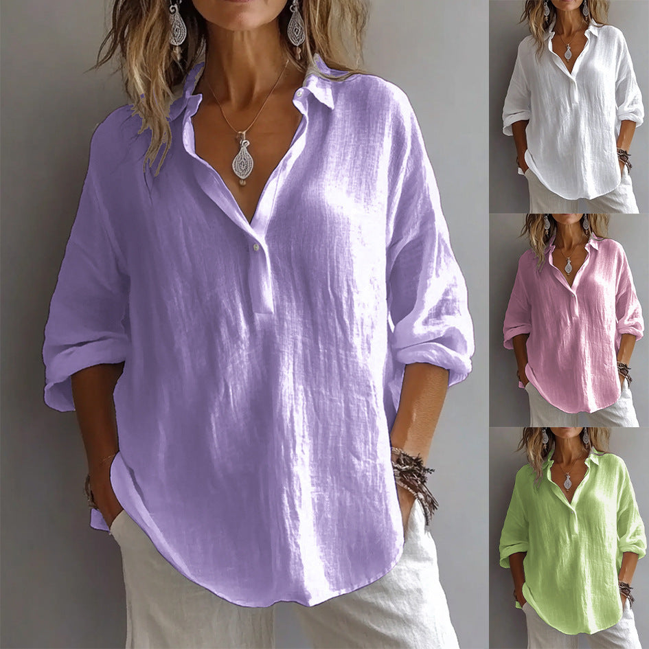 Damen Lockeres Knopf-Bluse Hemd Drune