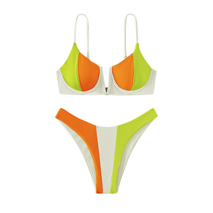 Damen Bikini-Set mit trendigem Farbblockdesign und verstellbaren Trägern Drune