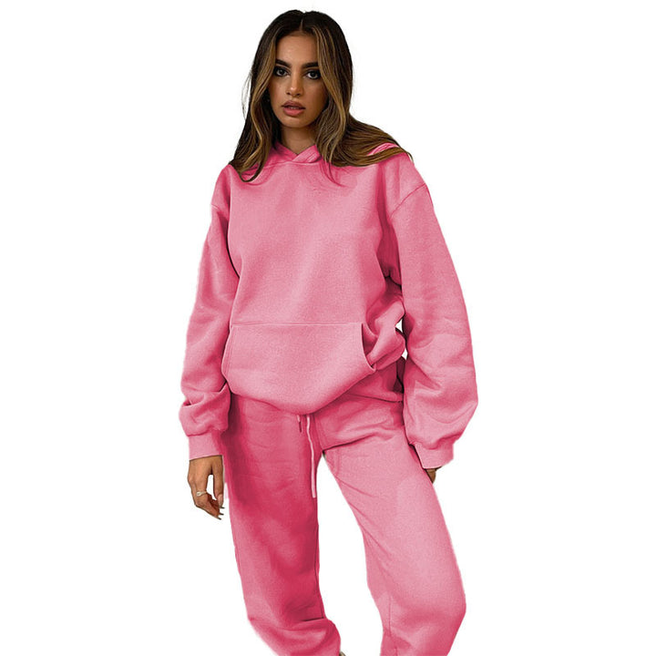 Damen nan lässiges Oversize-Kapuzenloungewear-Set mit fleecegefüttertem Hoodie und hochgeschnittener Jogginghose Drune