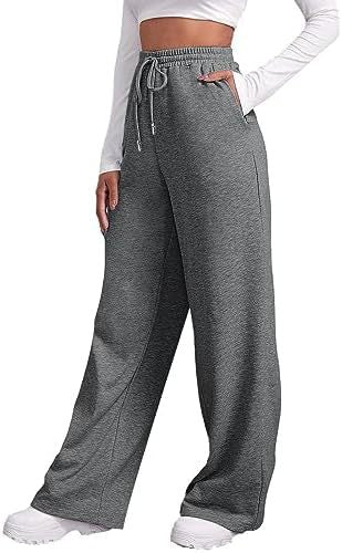 Damen nan weite High‑Waist Palazzo-Loungehose mit elastischem Komfortbund, Kordelzug und seitlichen Eingrifftaschen Drune