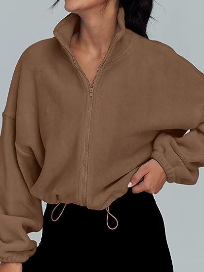 Damen lässige Zip-Jacke mit Kordelzug Drune