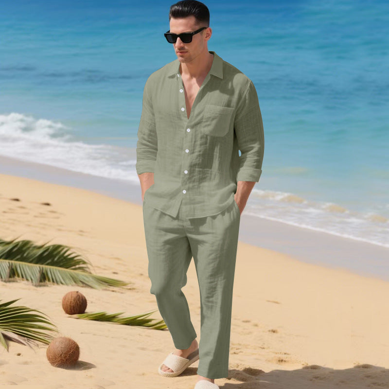 Herren leichtes Leinen-Outfit mit stilvollem Hemd und eleganter Hose Drune