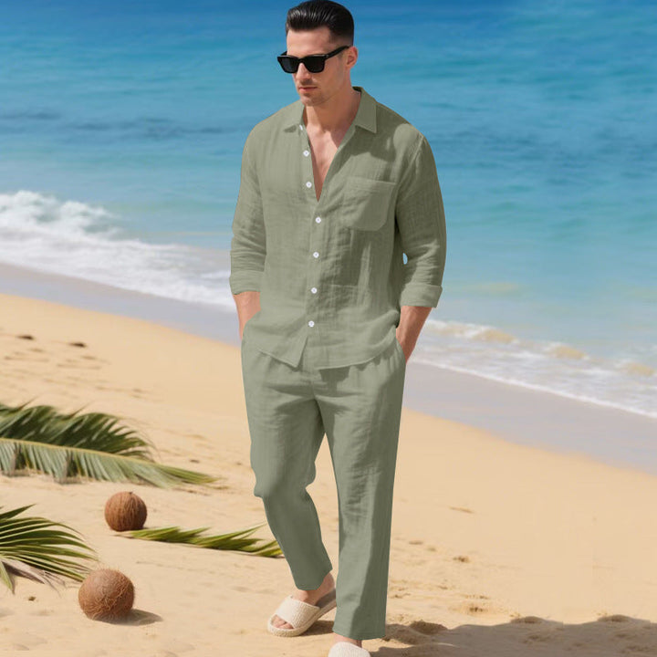 Herren leichtes Leinen-Outfit mit stilvollem Hemd und eleganter Hose Drune