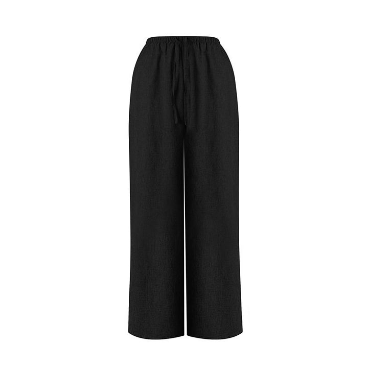 Damen Weite Leinenhose mit elastischem Bund und Kordelzug Drune