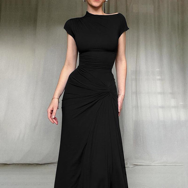 Damen Elegantes Maxikleid mit asymmetrischem Schnitt und dekorativer Drapierung Drune