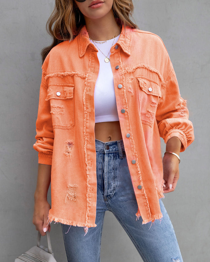 Damen Jeansjacke im lässigen Oversize-Schnitt mit fransigen Details Drune