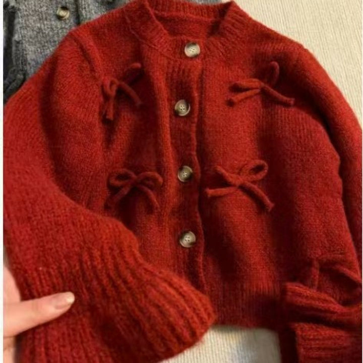 Damen Strickjacke mit dekorativen Schleifen Drune