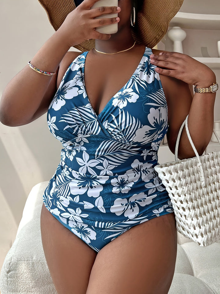 Damen Sportlicher Badeanzug mit floralem Wickeldesign Drune