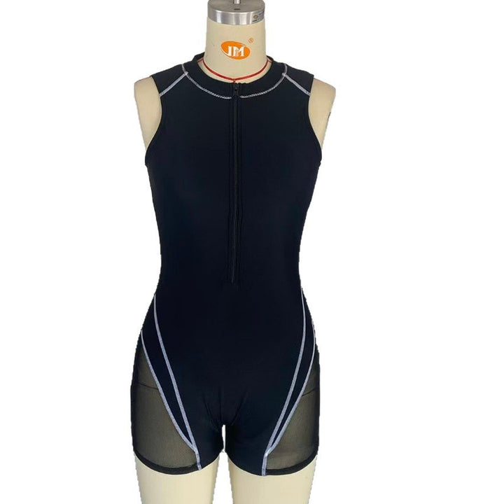 Damen Sportlicher Schwimmanzug mit halblangem Reißverschluss und transparenten Einsätzen Drune