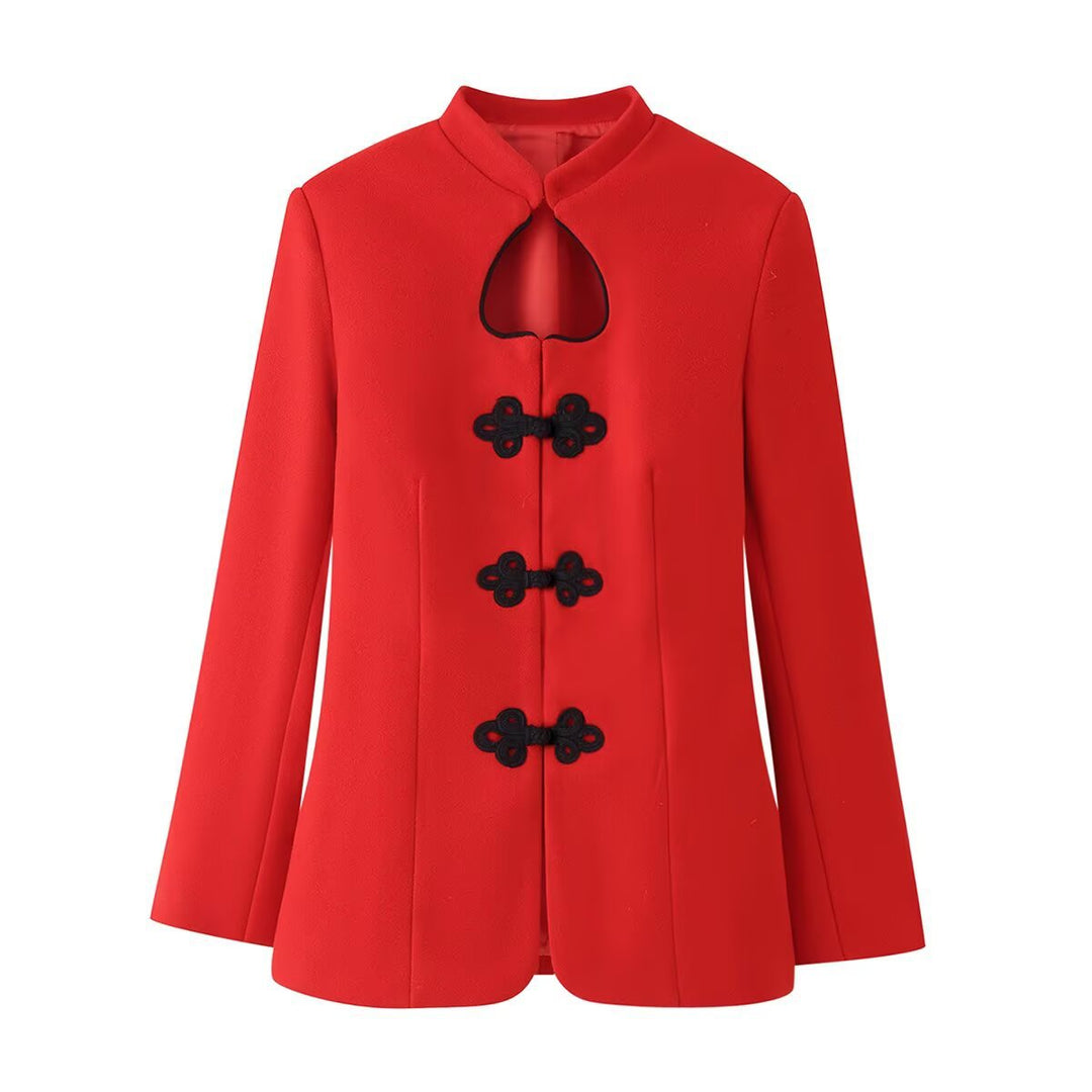 Damen Chinesisch-inspirierte Manteljacke mit Stehkragen und dekorativen Knotenverschlüssen Drune
