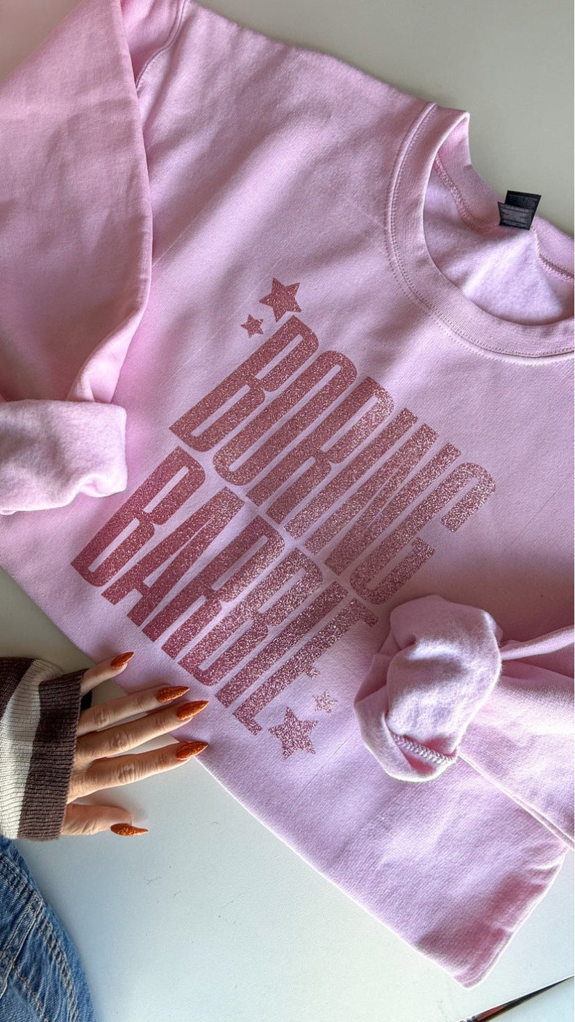 Damen nan glitzerndes Rundhals-Sweatshirt mit Statement-Print und angerauter Innenseite Drune