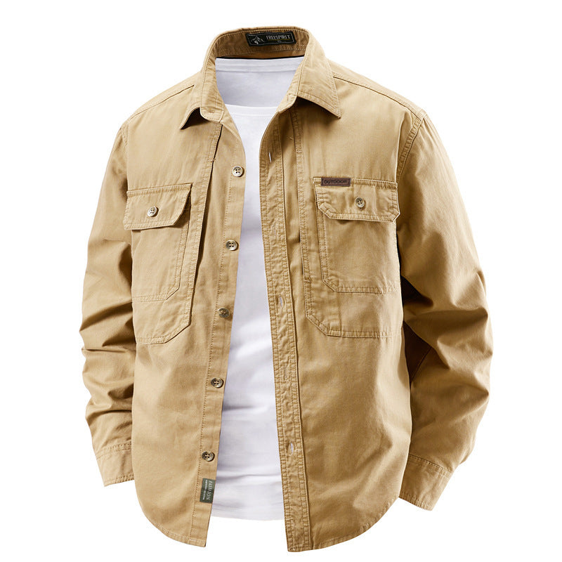 Herren nan robustes Baumwoll-Canvas-Overshirt mit aufgesetzten Klappentaschen, verstärkten Nähten und entspannter Passform Drune