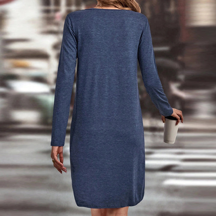 Damen lässiges Jersey-Kleid mit V-Ausschnitt Brusttasche und legerer A-Linie Drune