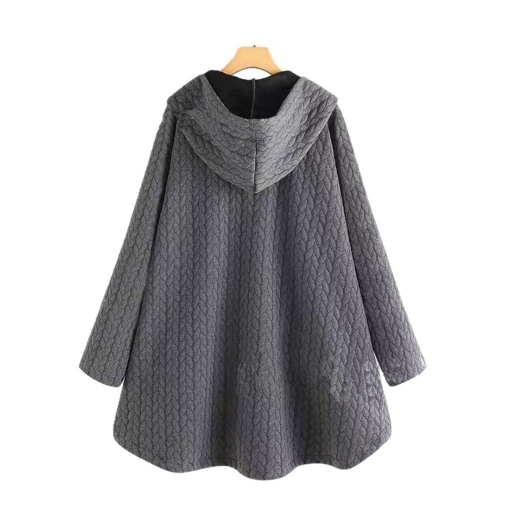 Damen gemusterte Kapuzenjacke mit Knopfdetails und großen Taschen Drune