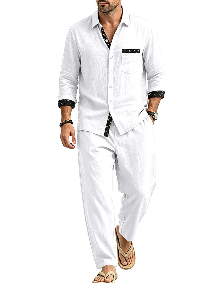 Herren Leichtes Leinenoptik Freizeit-Set mit Hemd und Relax-Hose Drune