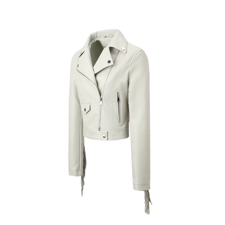 Damen Cropped Bikerjacke mit Fransen Drune