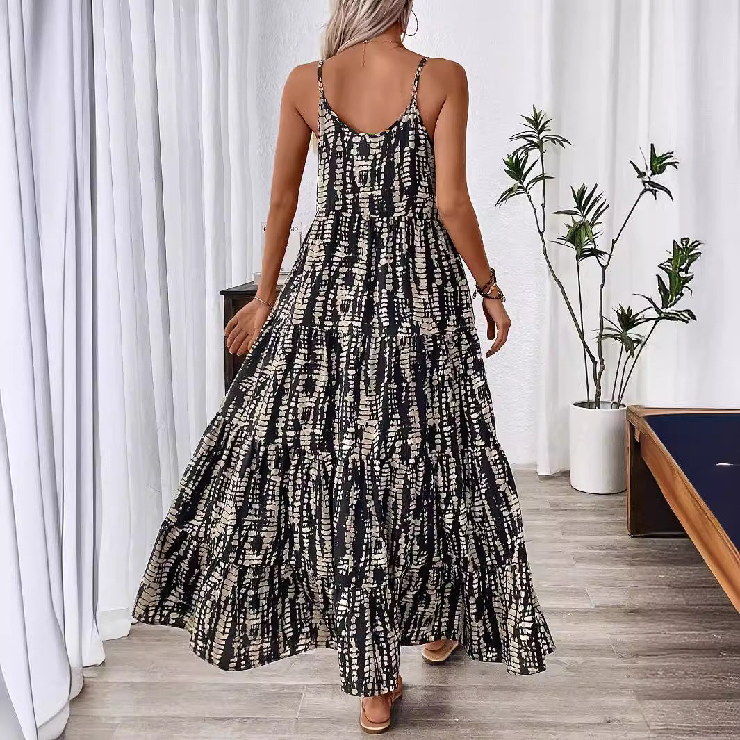 Damen Maxikleid mit leichtem Schnitt und farbenfrohem Druck Drune
