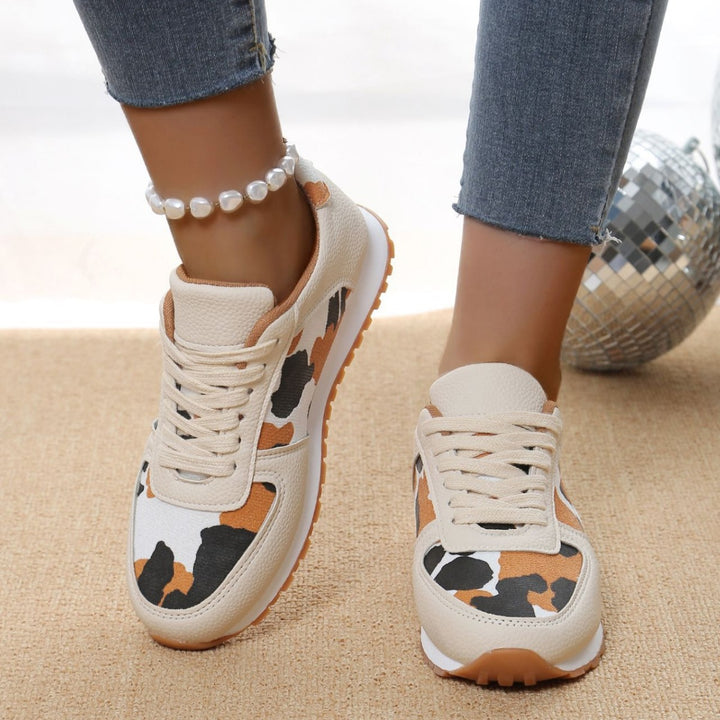 Damen sportliche Leoparden-Print Retro-Sneaker mit gepolstertem Komfortfußbett und profilierter Gummisohle Drune