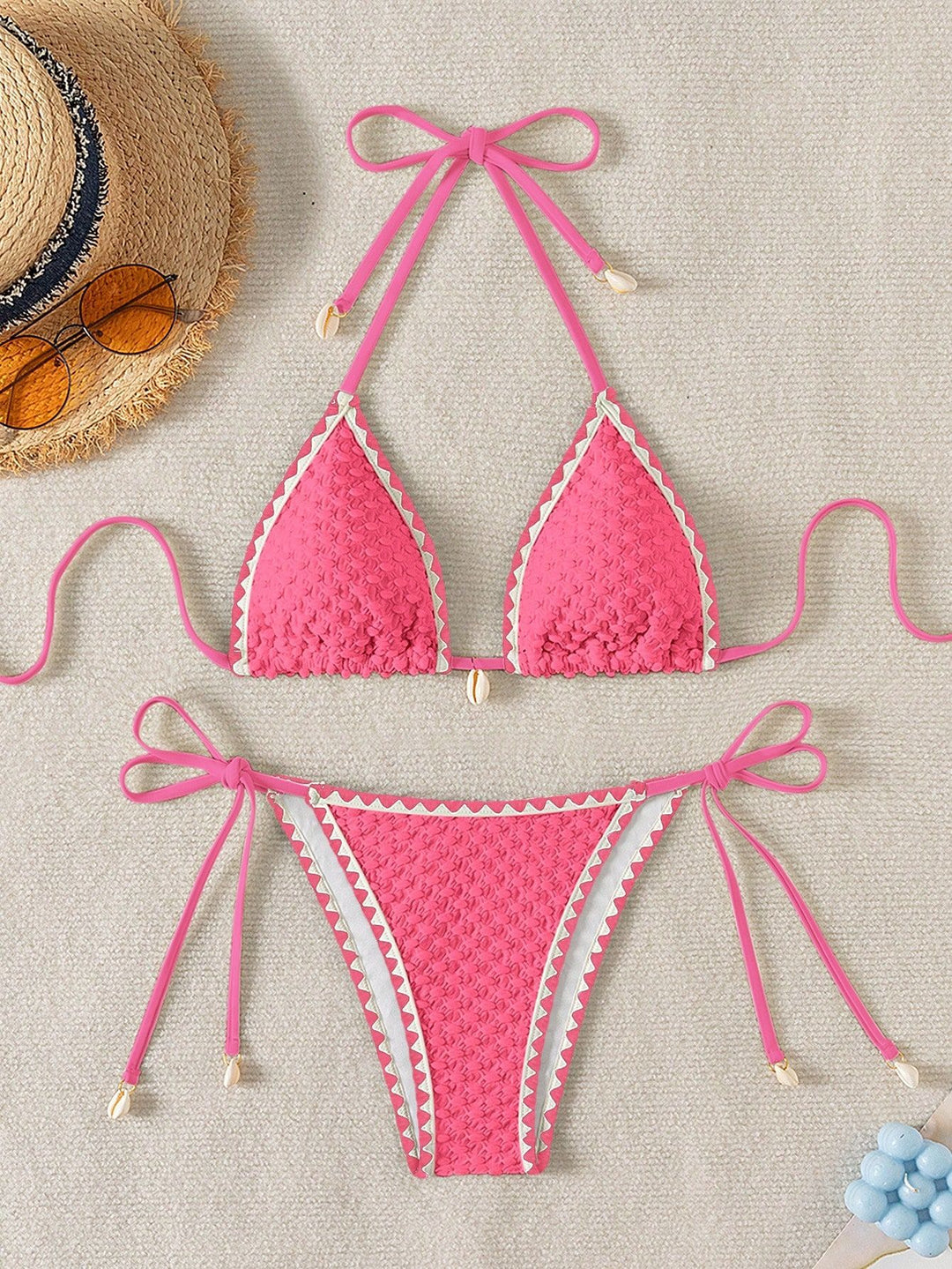 Damen Triangel-Bikini mit zarten Muschelverzierungen Drune